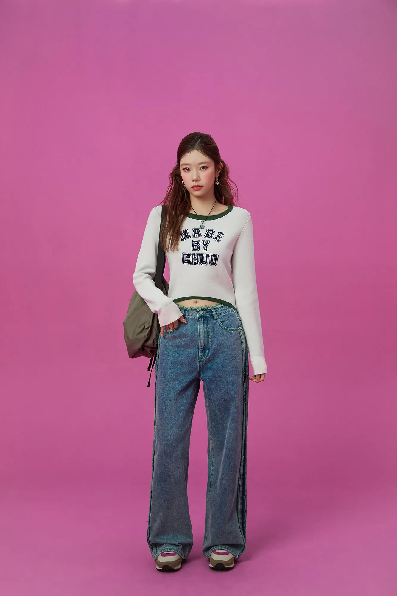 Line Color Combination Crop Knit Top