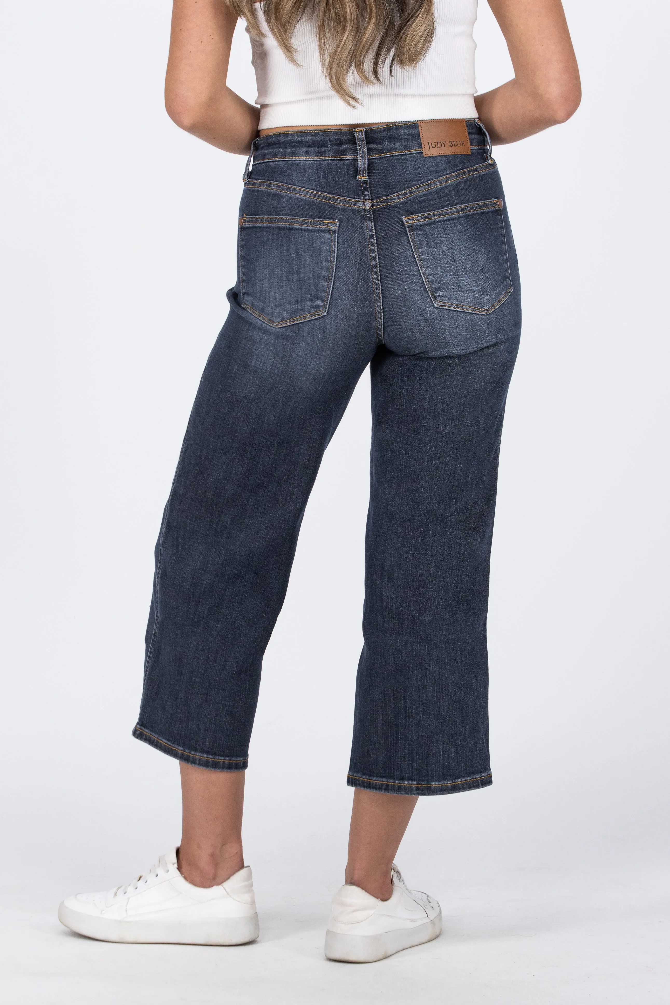 Live On The Wild Side from Judy Blue: Mid-Rise Tummy Control Wide Leg Crop Denim