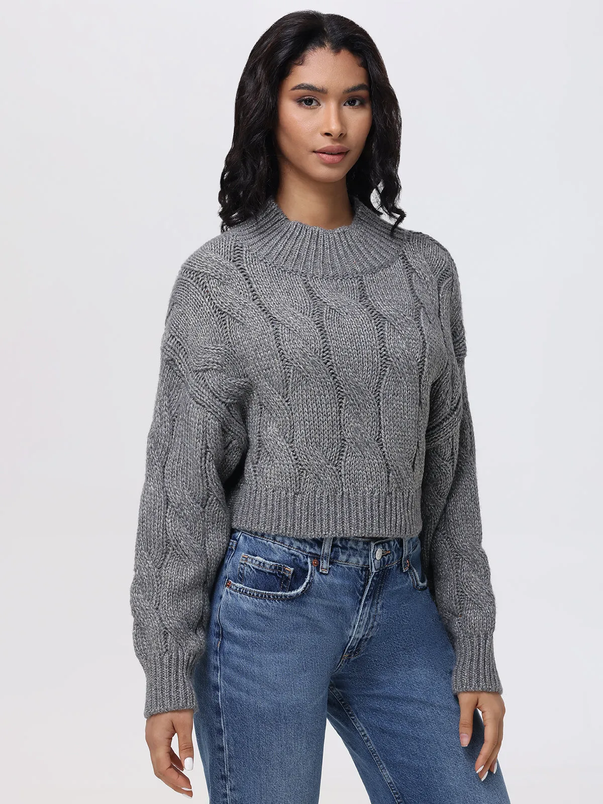 Lola: Metallic Cable-Knit Crop Sweater