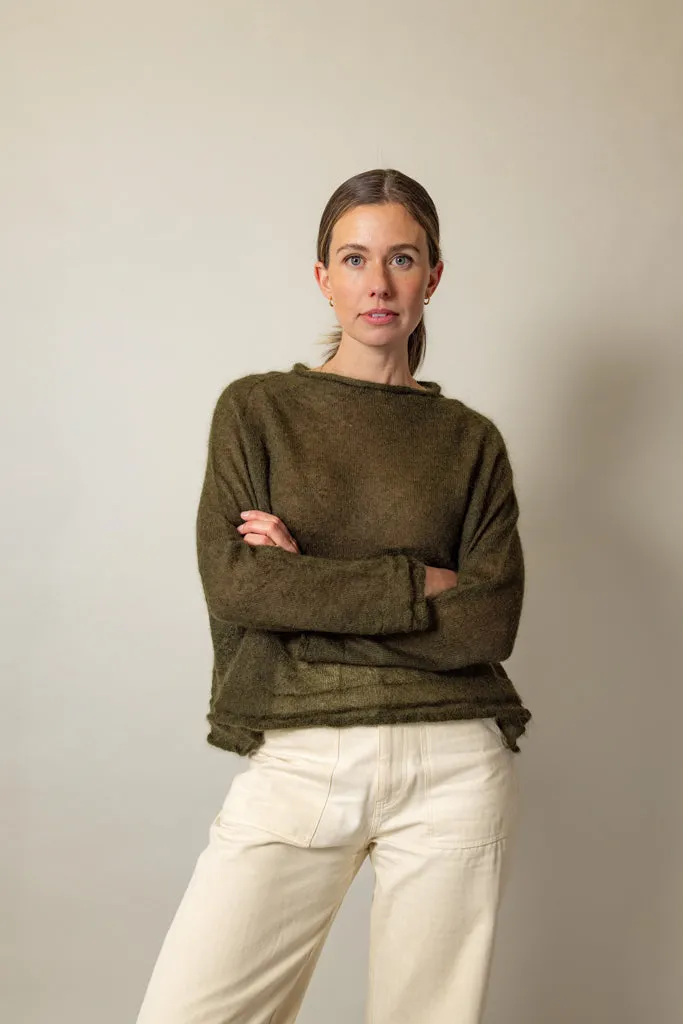 Luna Gallery Mohair Raglan Sheer Crop Sweater