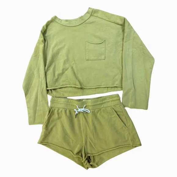 MATE ORGANIC CROP MUSTARD SWEATSHIRT SHORTS SIZE M