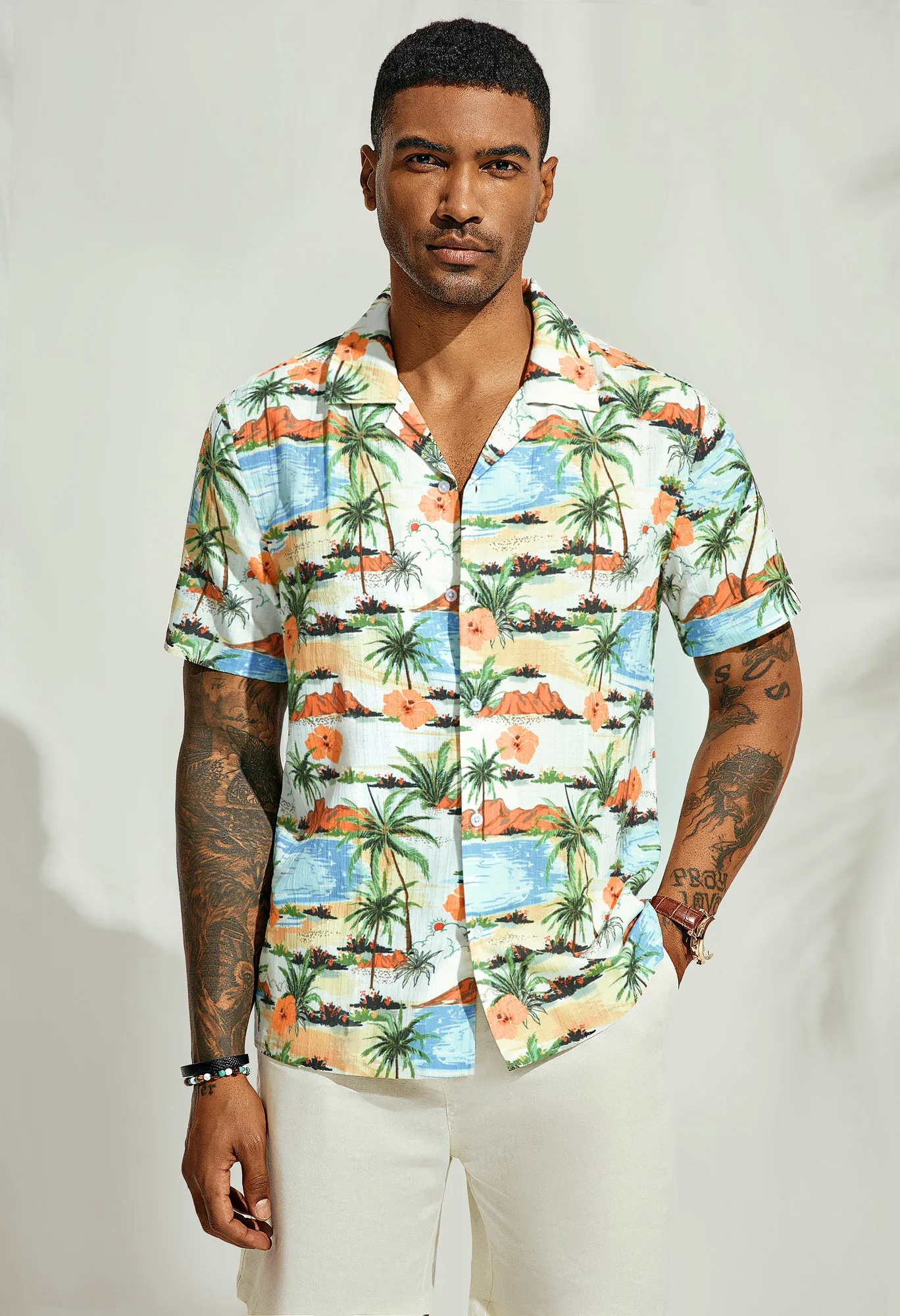 Mens Hawaiian Shirts Short Sleeve Casual Button Down Tropical Beach Shirt