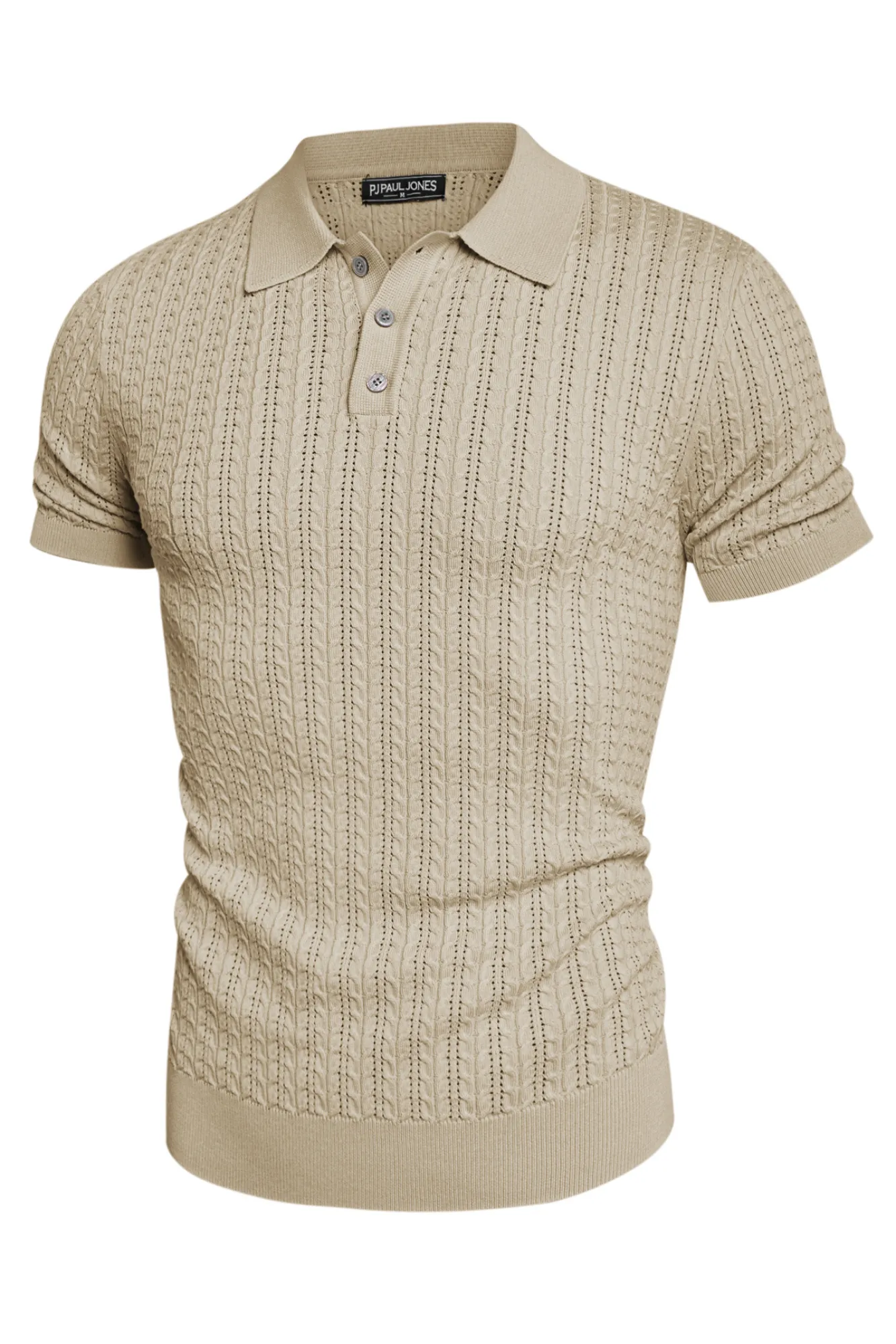 Mens Knit Polo Shirt Short Sleeve Hollow Out Knit Shirt Texture Knitted Polo