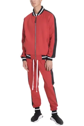 Mens Red Black White Rally Track Set Jacket Pants