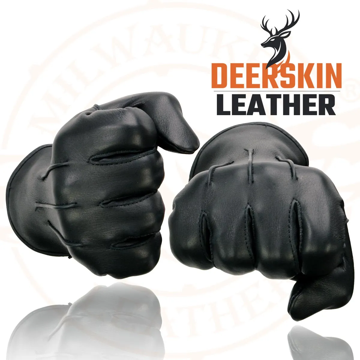 Milwaukee Leather SH875 Men's Black Thermal Lined Deerskin Motorcycle Hand Gloves W/ Snap Wrist Closure