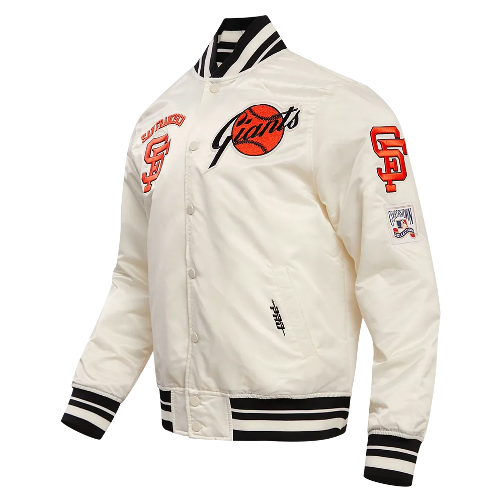 MLB SAN FRANCISCO GIANTS RETRO CLASSIC MEN'S RIB SATIN JACKET (EGGSHELL/BLACK)