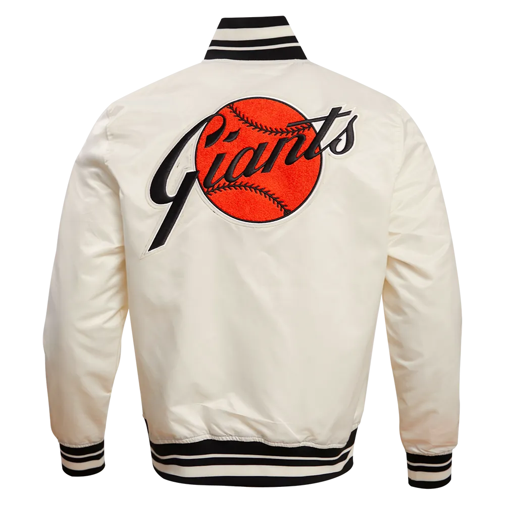 MLB SAN FRANCISCO GIANTS RETRO CLASSIC MEN'S RIB SATIN JACKET (EGGSHELL/BLACK)