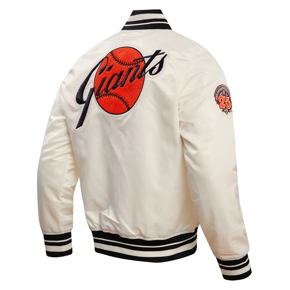 MLB SAN FRANCISCO GIANTS RETRO CLASSIC MEN'S RIB SATIN JACKET (EGGSHELL/BLACK)