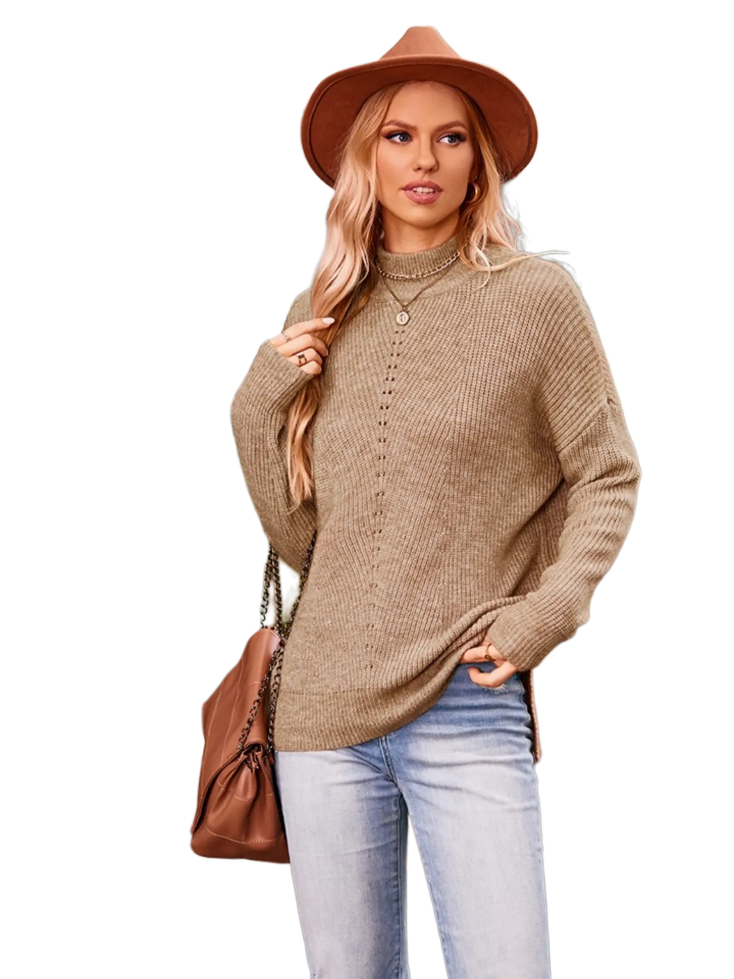 Mock Neck Dropped Shoulder Sweater