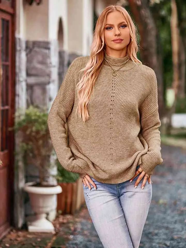 Mock Neck Dropped Shoulder Sweater