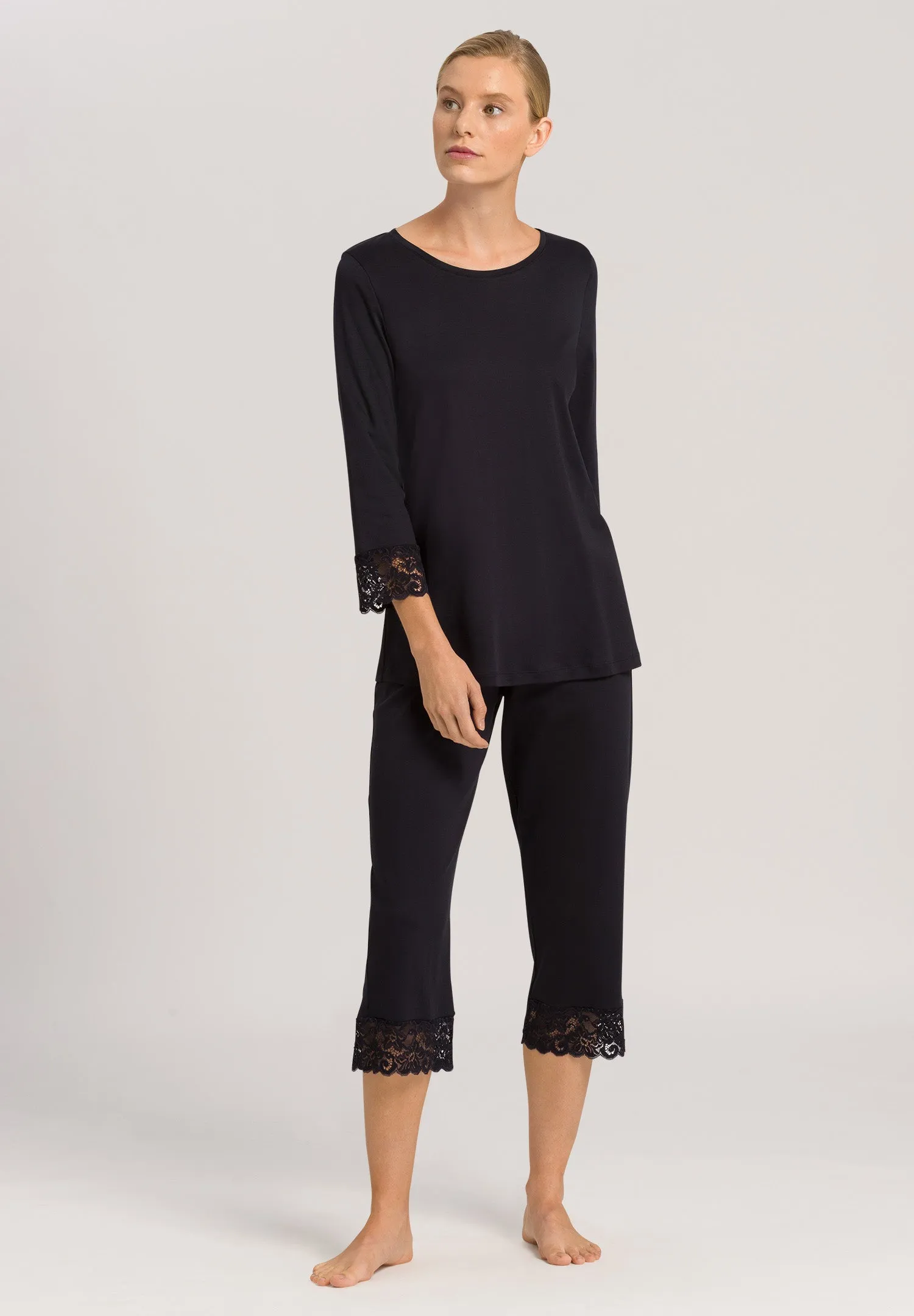 Moments Lace Trim Cotton Pajama Set | Black 77928-019