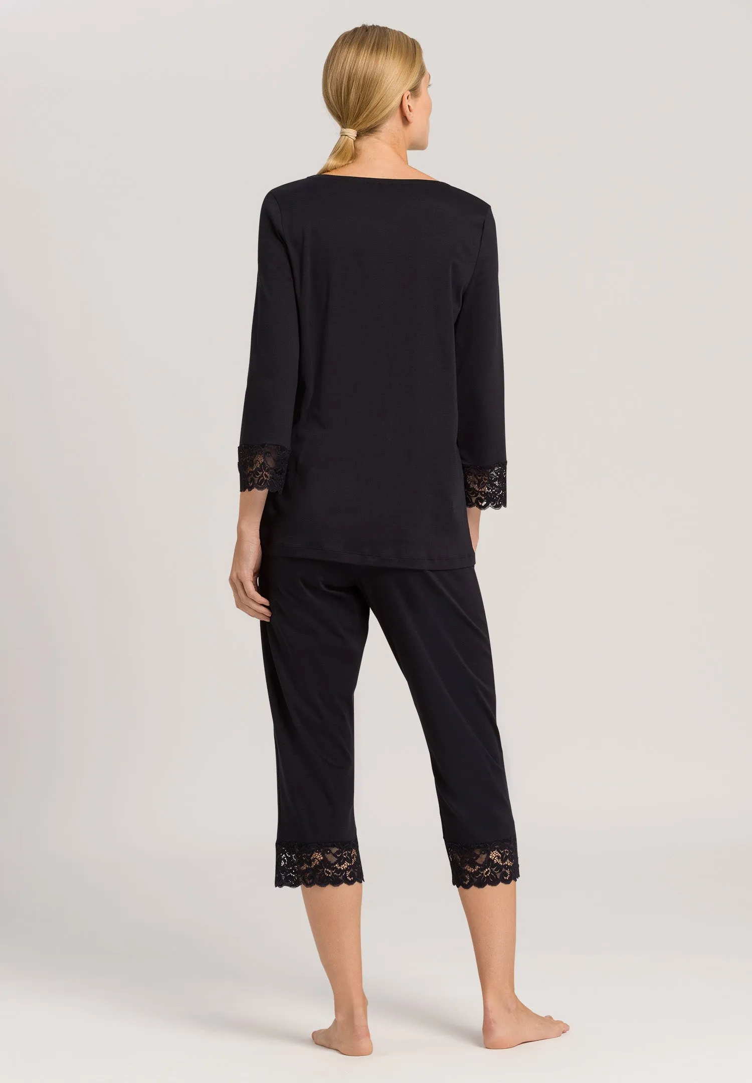 Moments Lace Trim Cotton Pajama Set | Black 77928-019