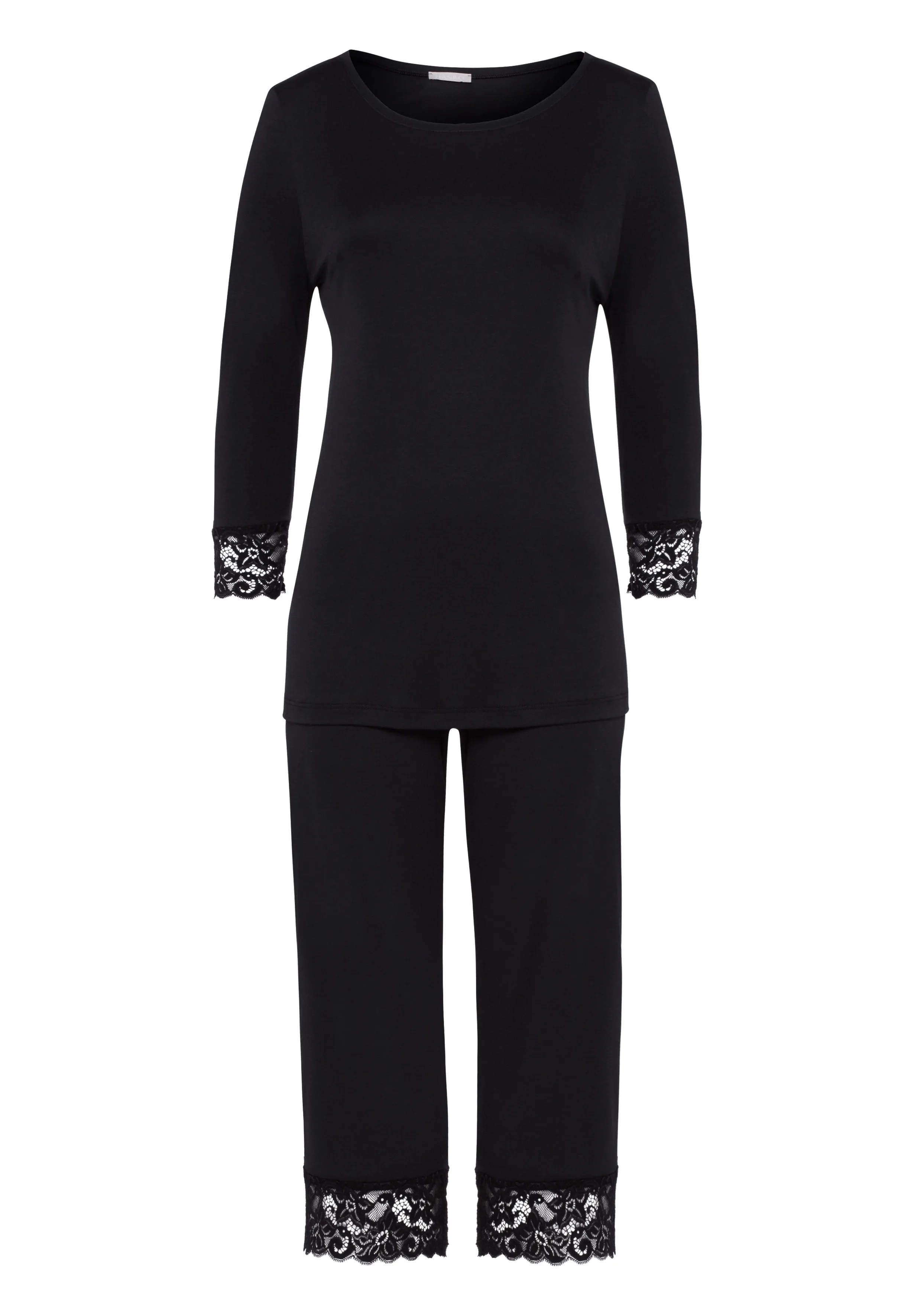 Moments Lace Trim Cotton Pajama Set | Black 77928-019