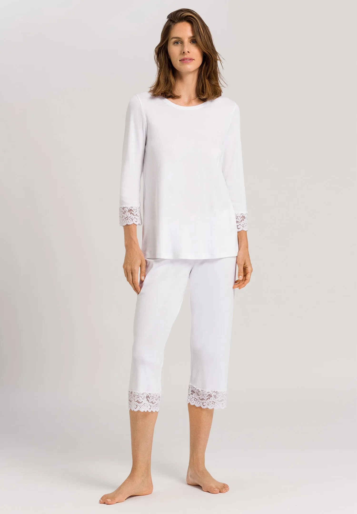 Moments Lace Trim Cotton Pajama Set | White 77928-101