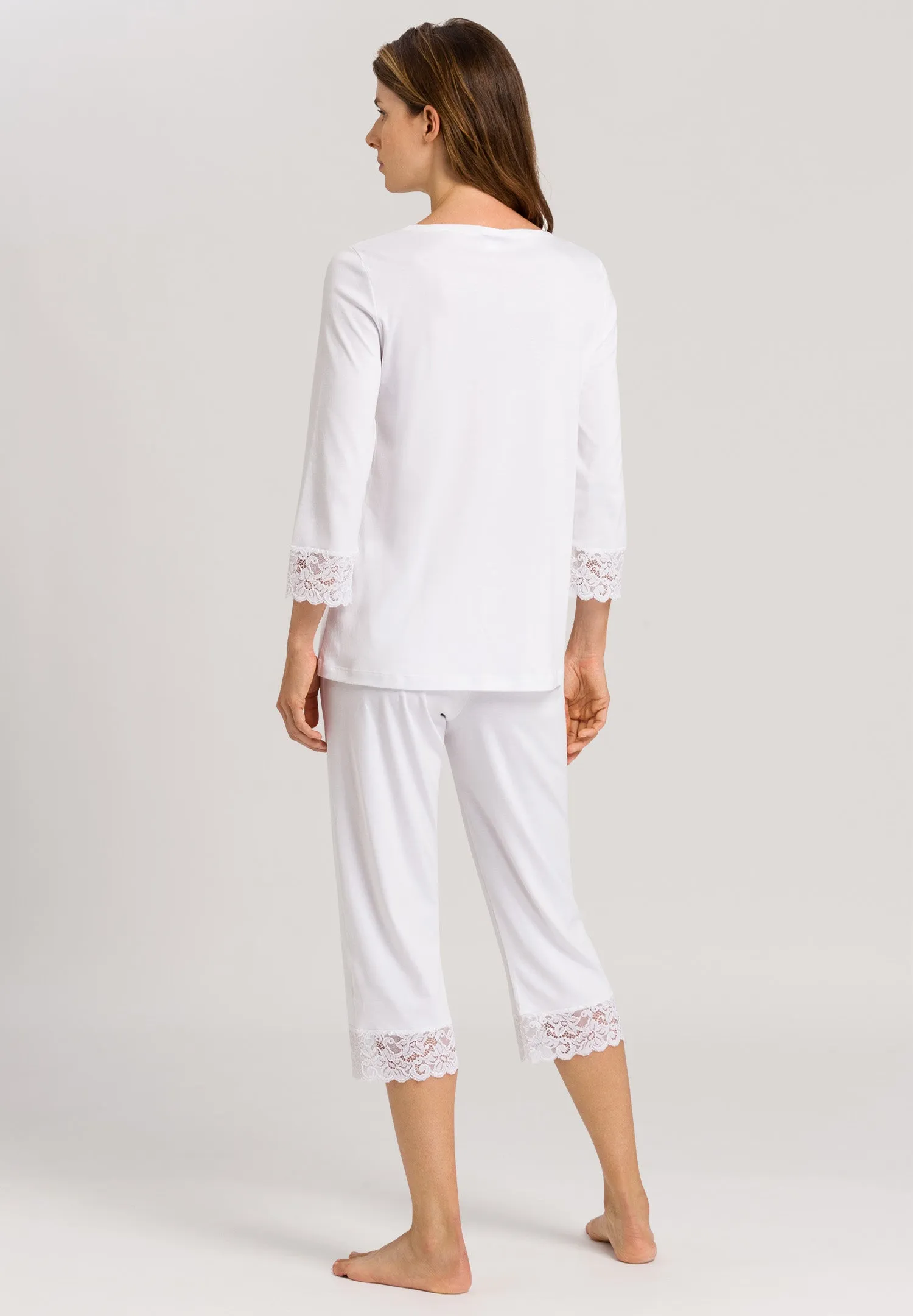 Moments Lace Trim Cotton Pajama Set | White 77928-101