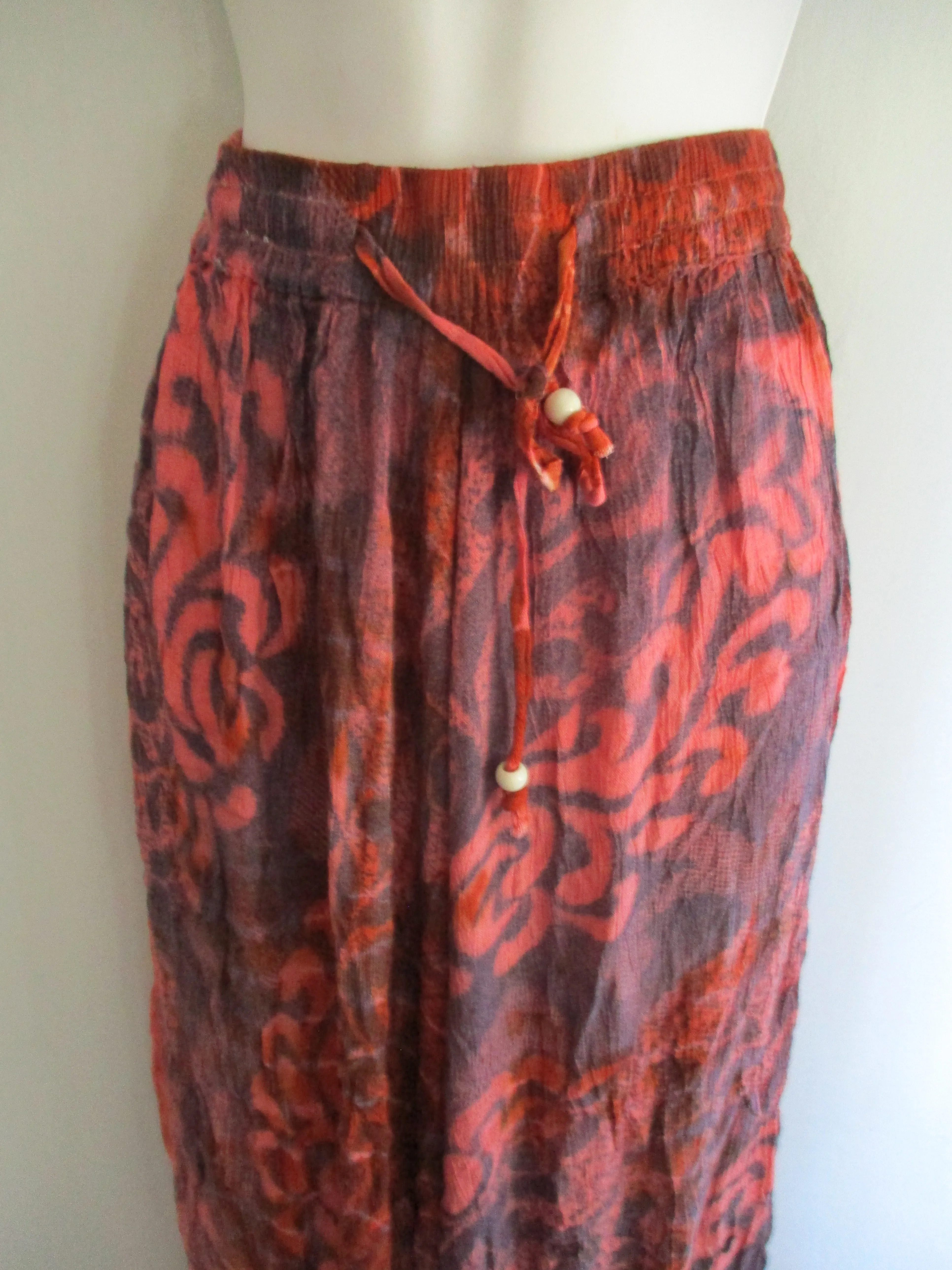 NEW ADVANCE APPARELS Drawstring Pant Batik Boho Festival Hippy PEACH RED OS