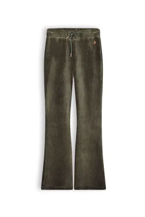 NoBell Sada girls velvet rib flared pants olive green