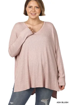 Nora Waffle Cowl Neck Top Blush PLUS