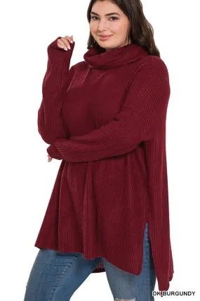 Nora Waffle Cowl Neck Top Burgandy