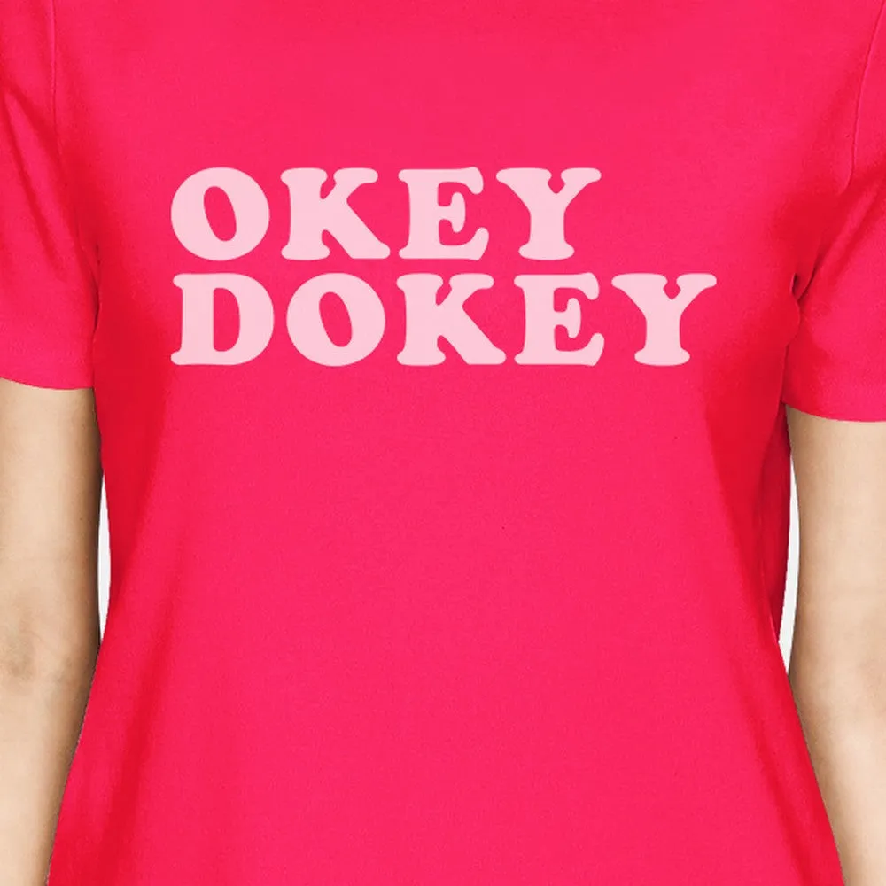 Okey Dokey Womens Hot Pink Cotton Roundneck Unique Design T Shirt