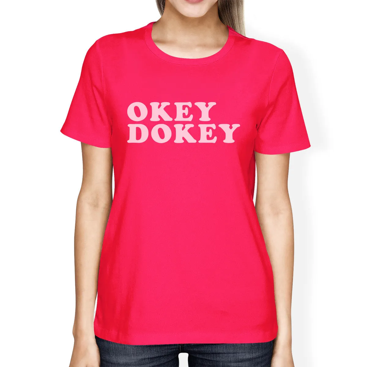 Okey Dokey Womens Hot Pink Cotton Roundneck Unique Design T Shirt