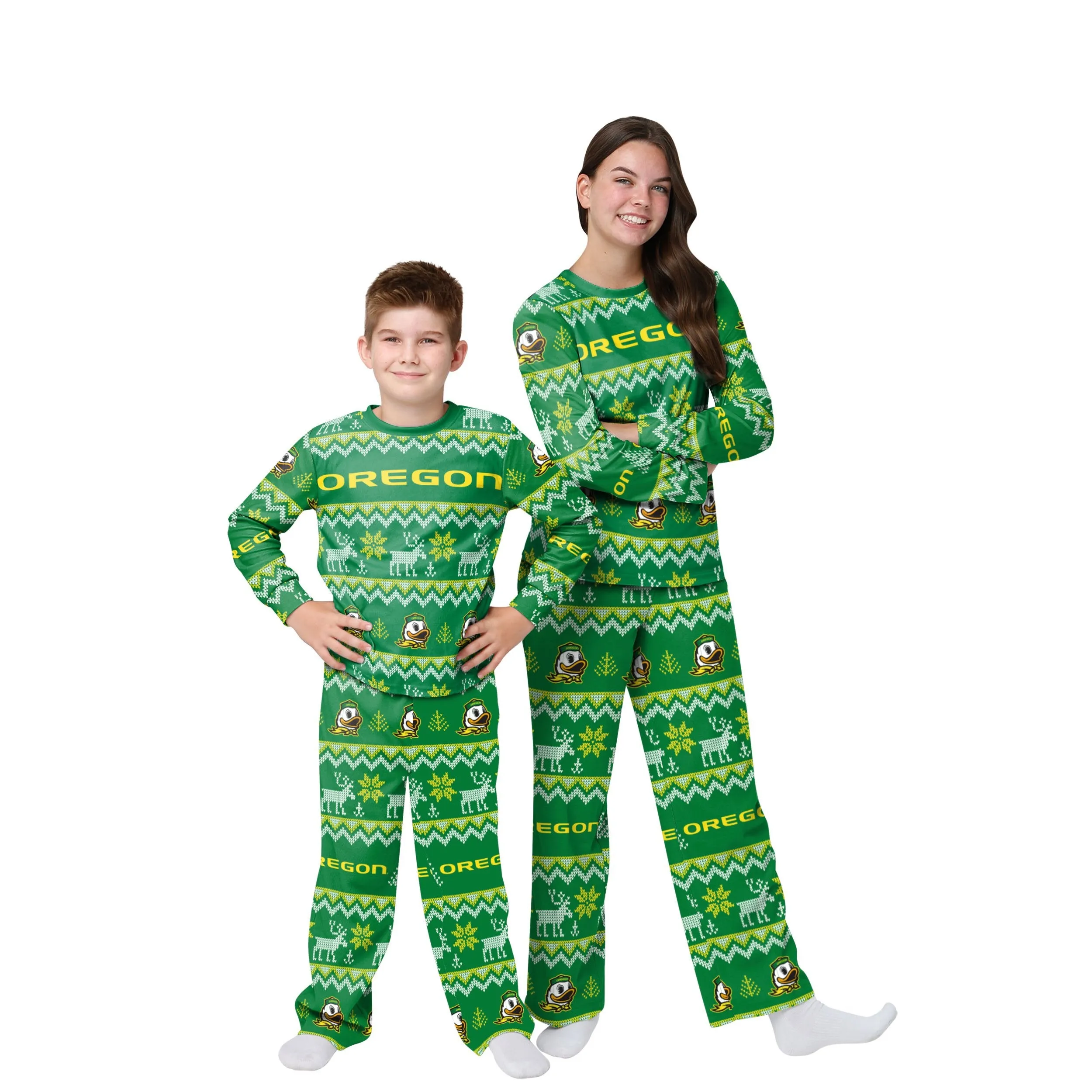 Oregon Ducks NCAA Ugly Pattern Family Holiday Pajamas