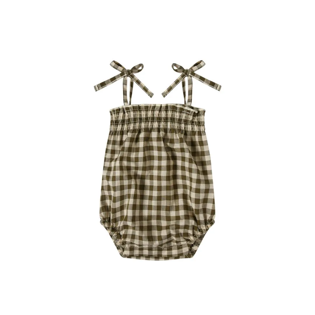 Organic Zoo Olive Gingham Spaghetti Bodysuit - Olive/Cream