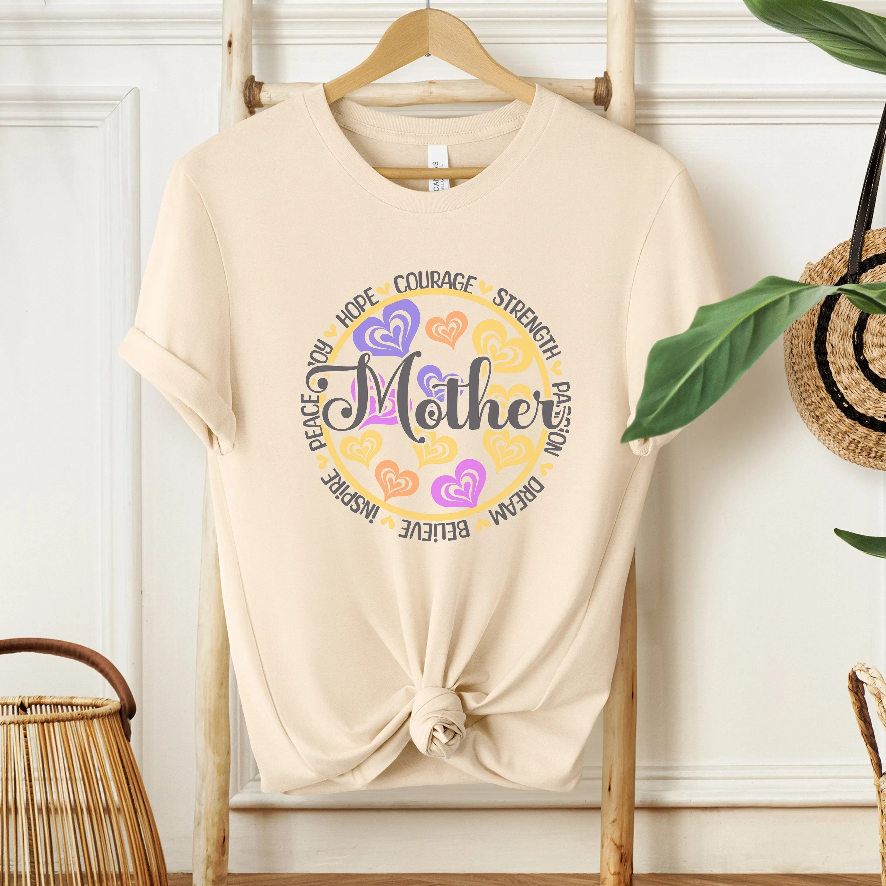 Personalized Mother's Day T-Shirt, Colorful Heart Design, Inspirational Words, Women's Gift, Custom Mom