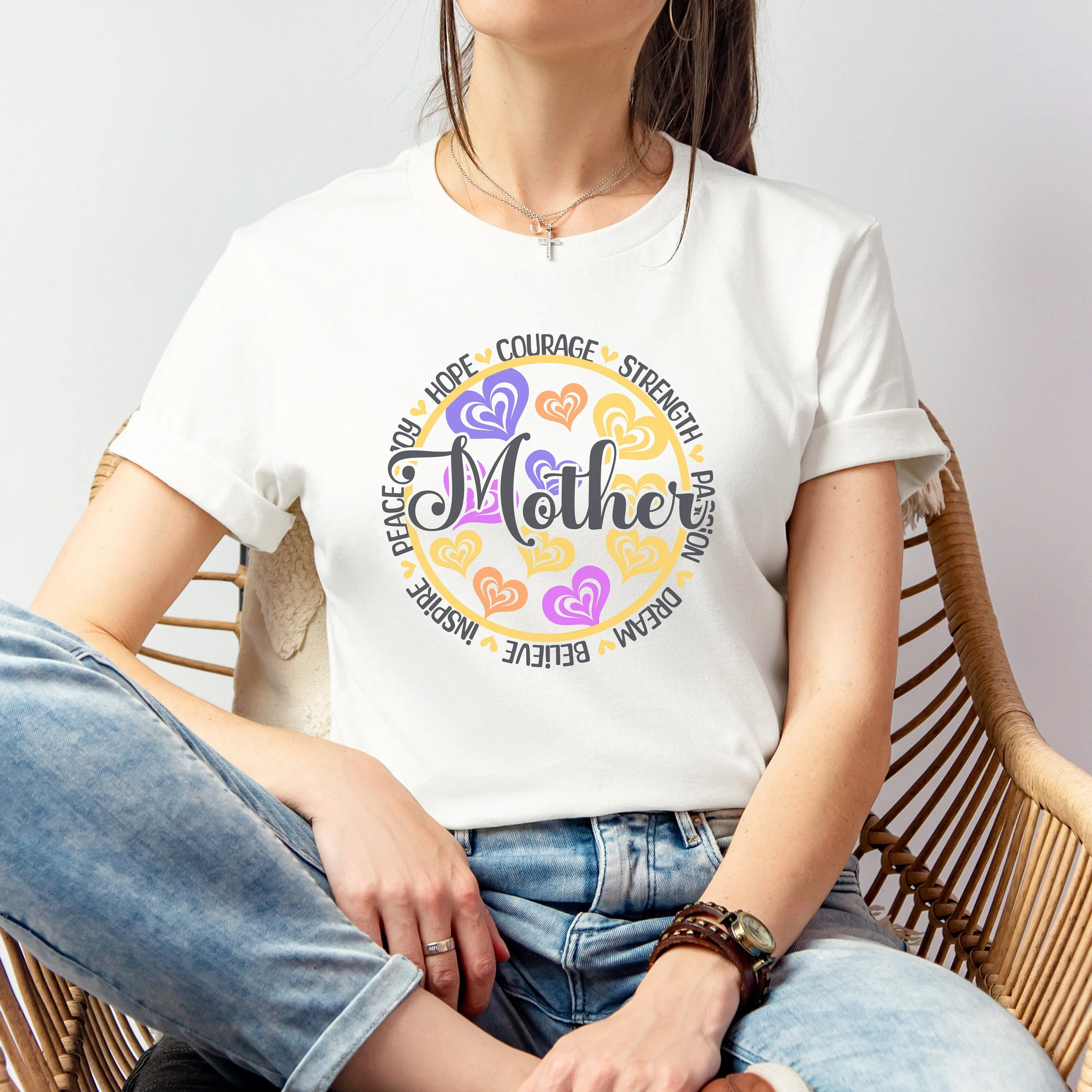 Personalized Mother's Day T-Shirt, Colorful Heart Design, Inspirational Words, Women's Gift, Custom Mom