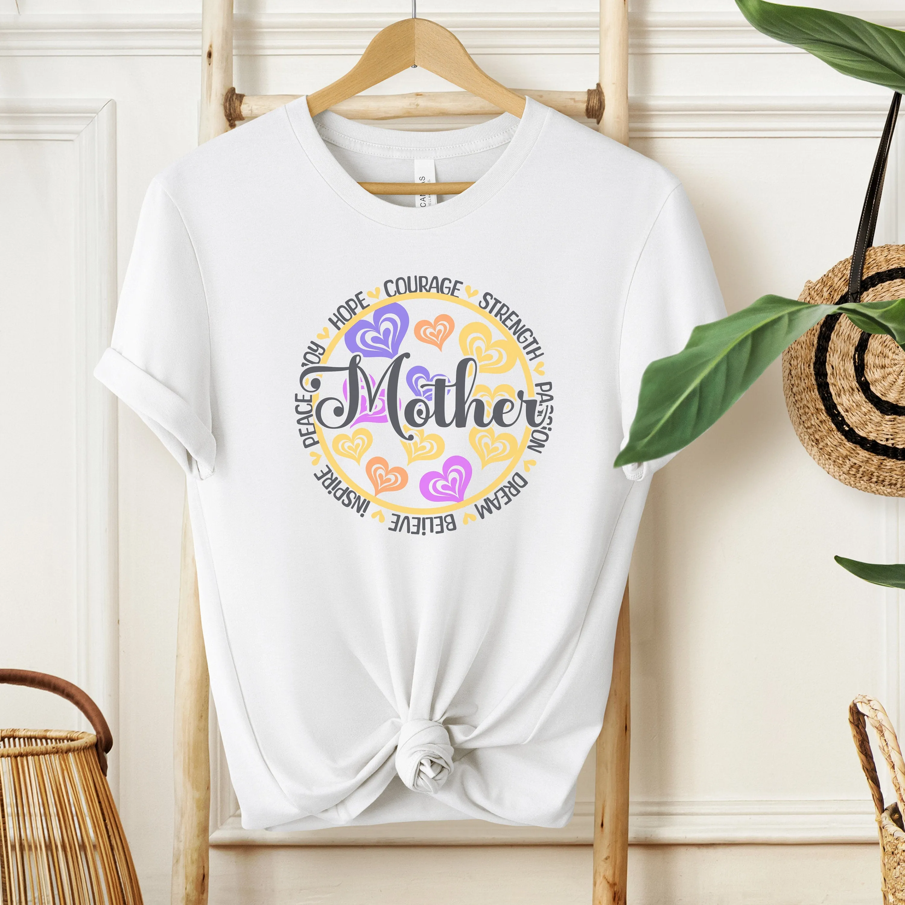 Personalized Mother's Day T-Shirt, Colorful Heart Design, Inspirational Words, Women's Gift, Custom Mom