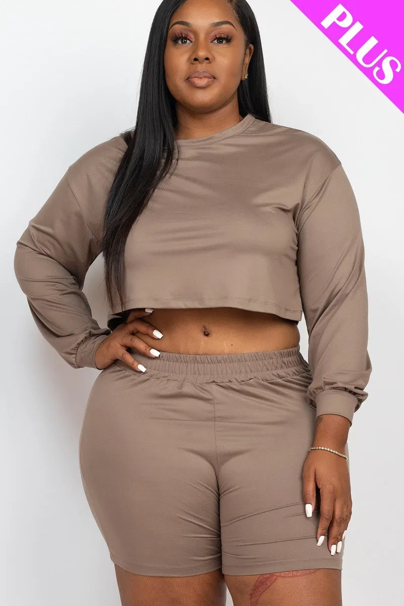 Plus Size Cozy Crop Top And Shorts Set