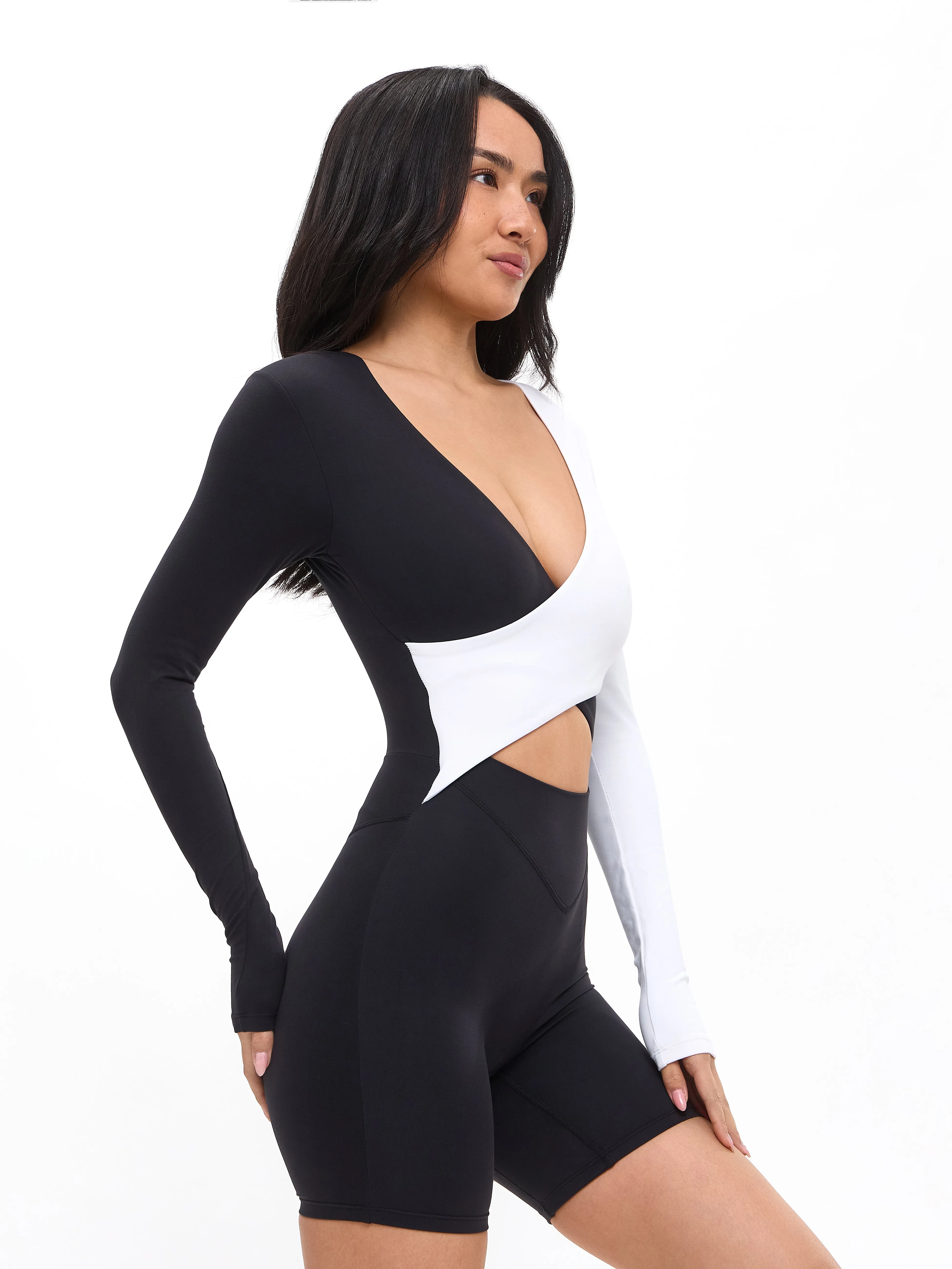 Poshknit Wrap Bodysuit - Black / White