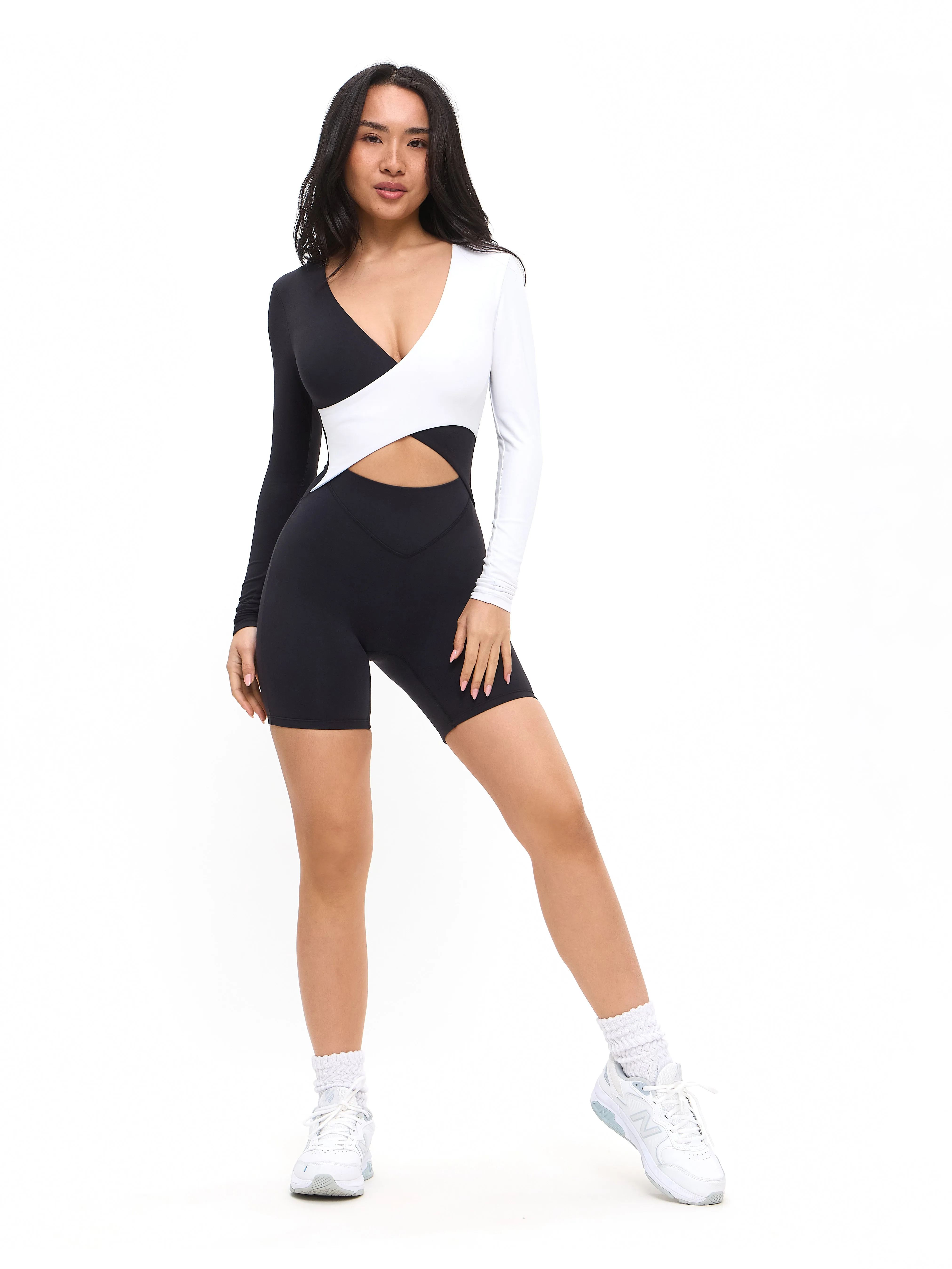 Poshknit Wrap Bodysuit - Black / White