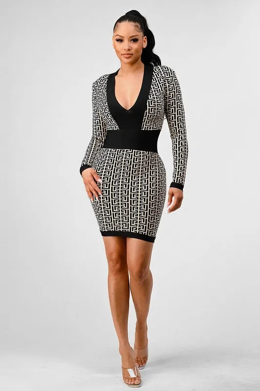 Power Play: Black & White Bodycon Dress