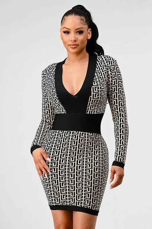 Power Play: Black & White Bodycon Dress