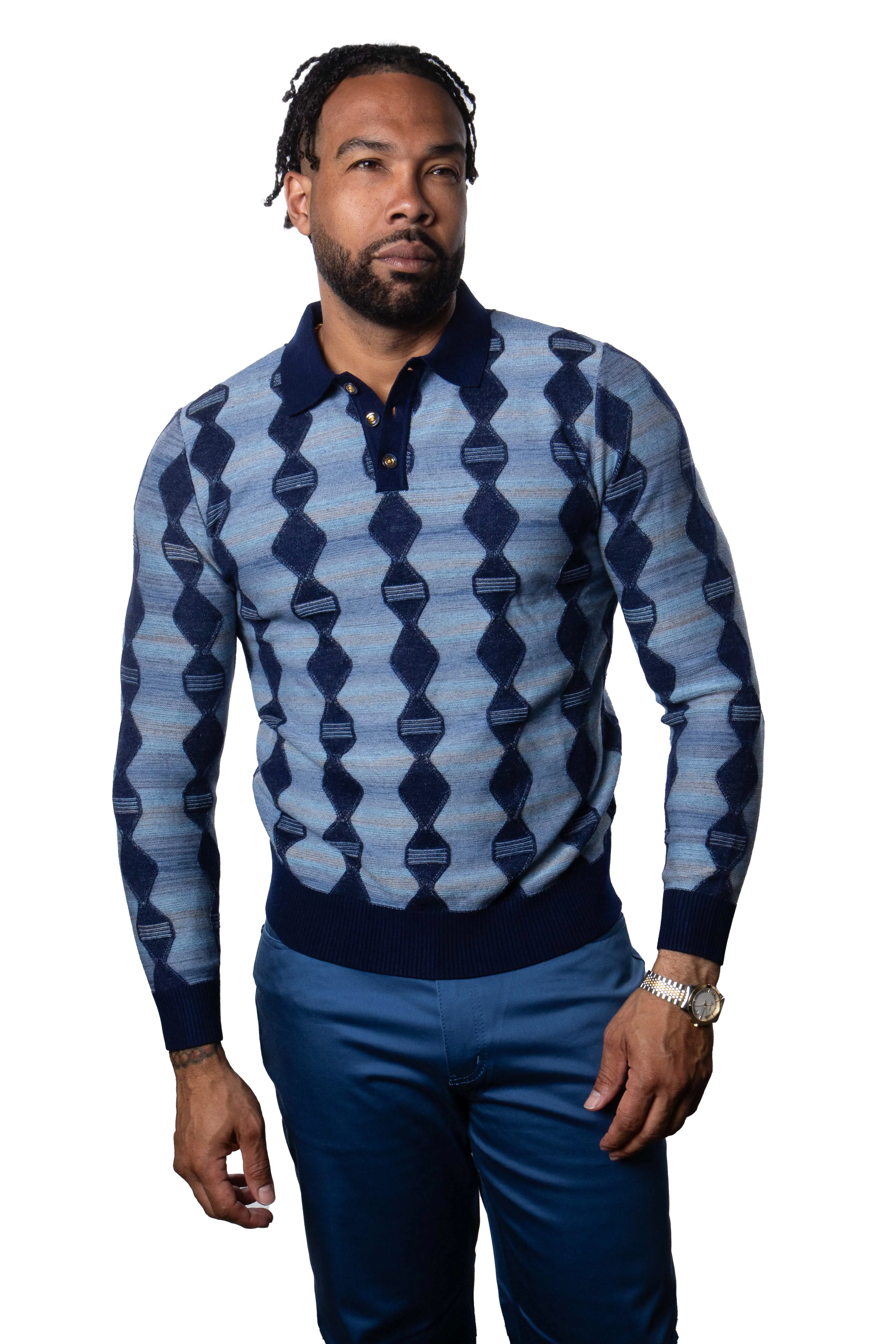 Prestige SW-227 3 Button Polo Sweater Navy