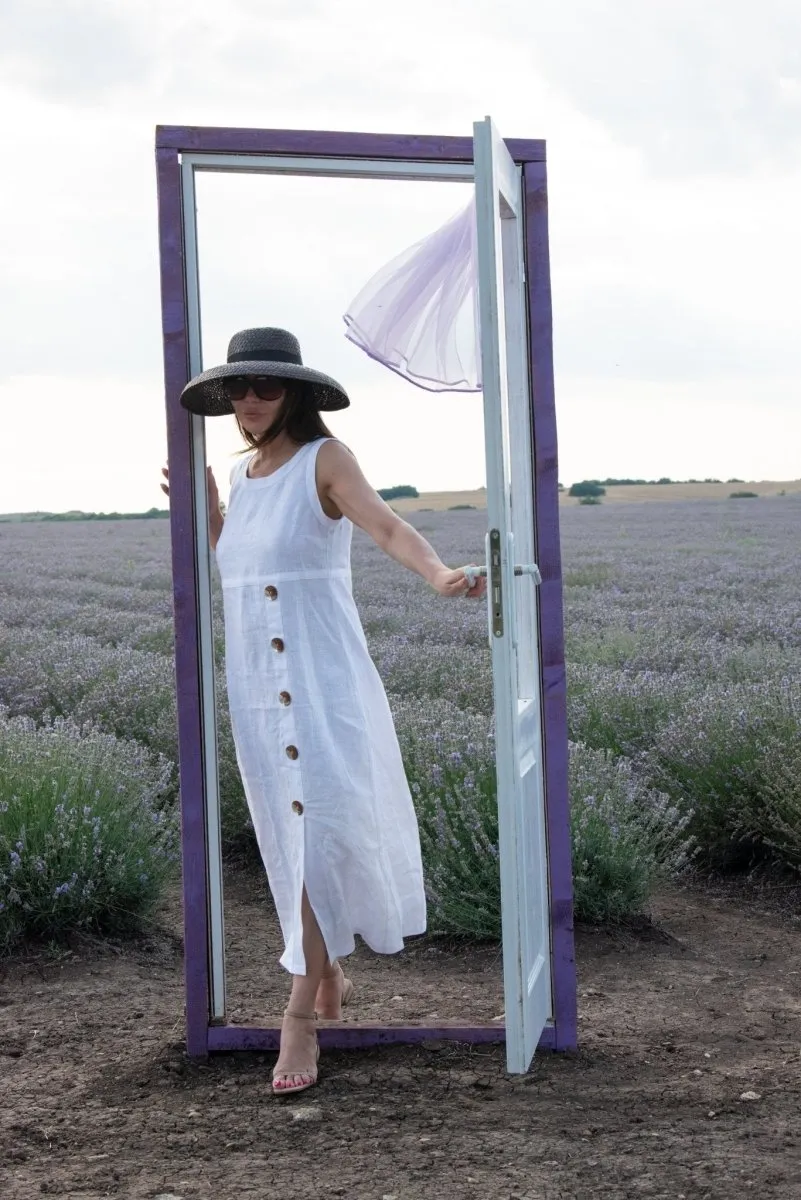 PRIMA Long Sleeveless Linen Dress