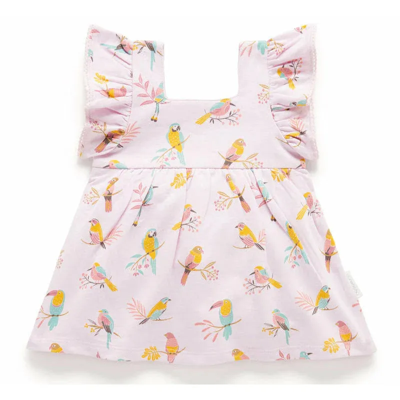 Purebaby Ruffle Dress Bodysuit - Parrot Print