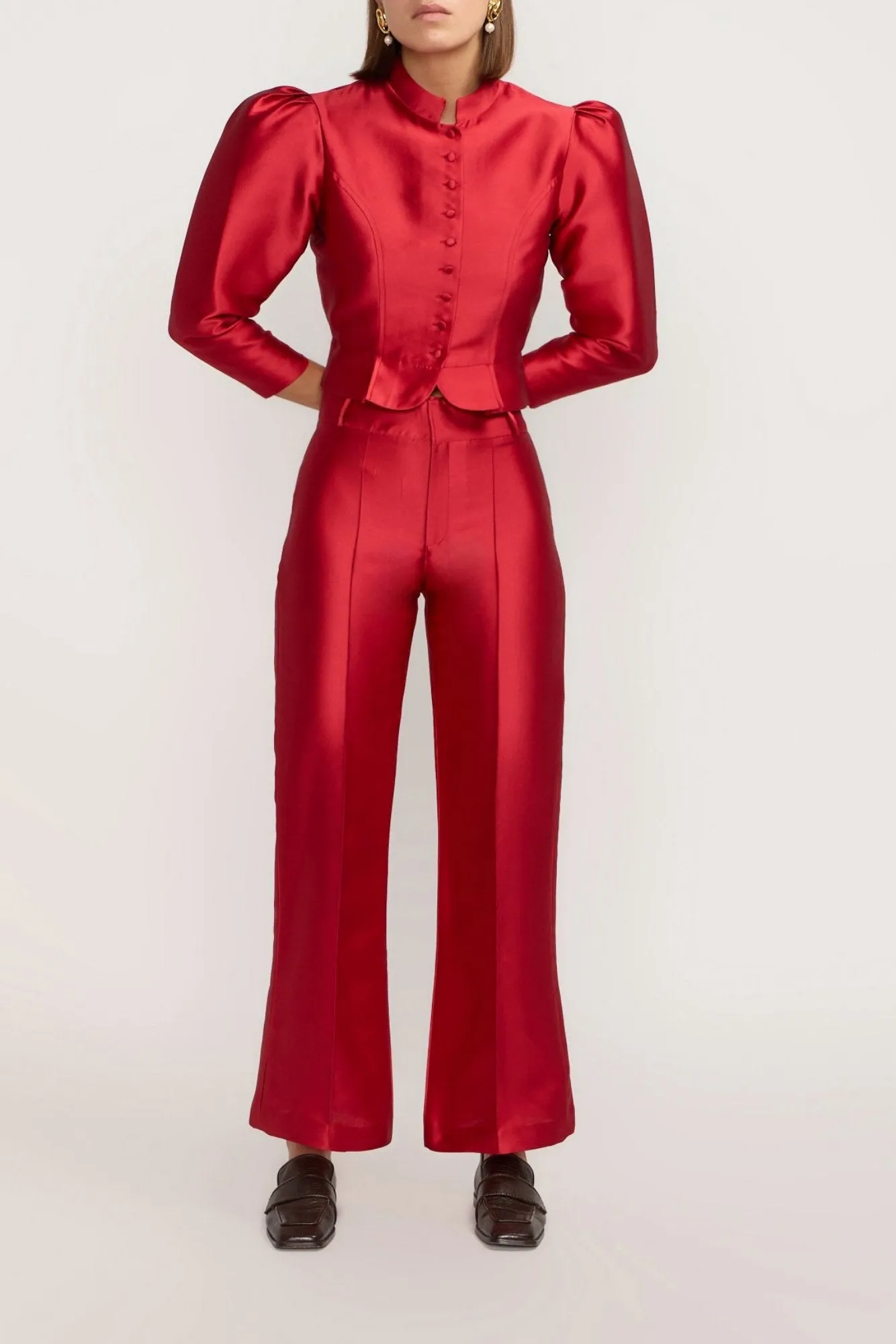 Red Satin Flared Pants