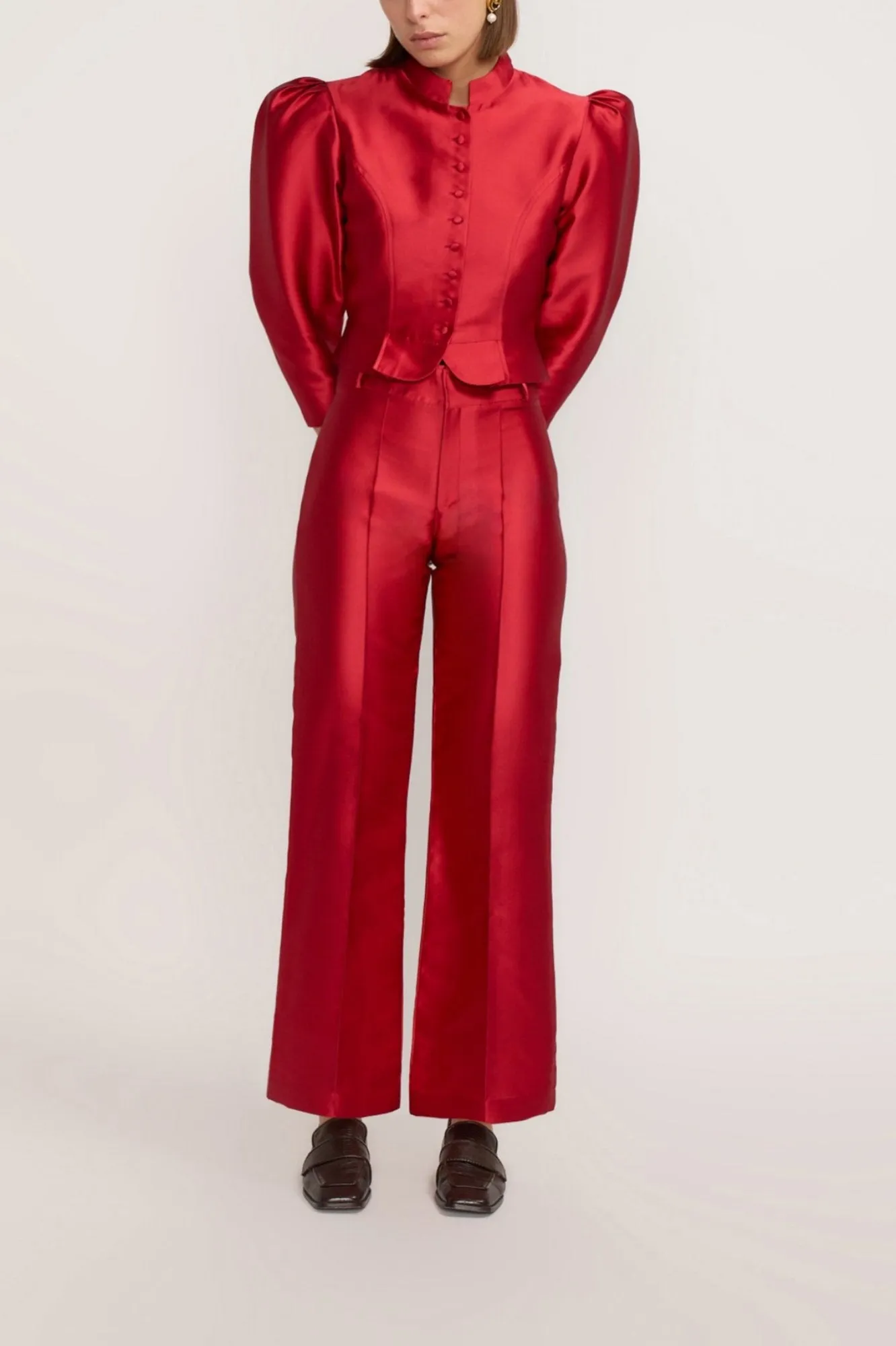 Red Satin Flared Pants