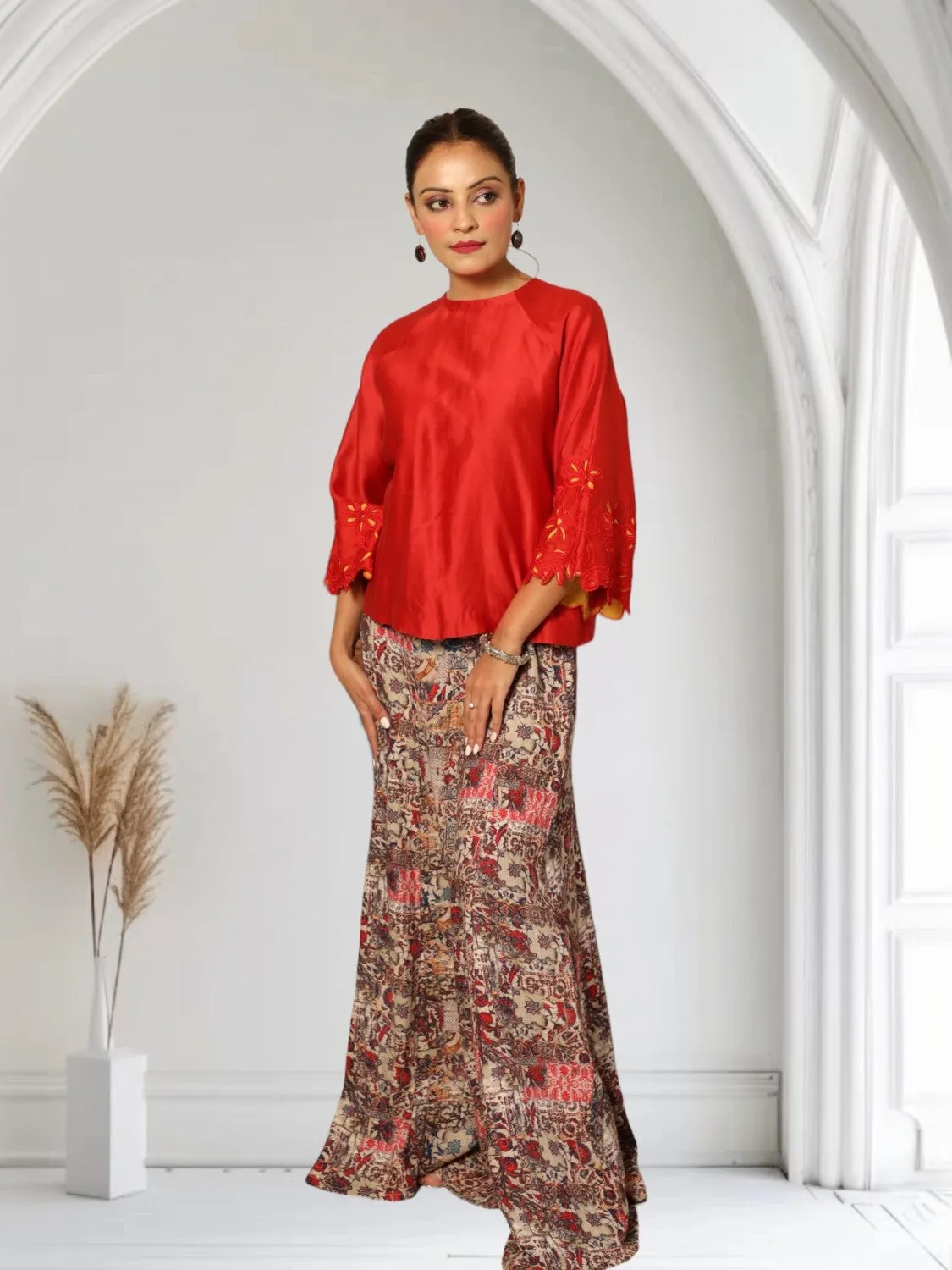 Red Spinel Paneled Skirt