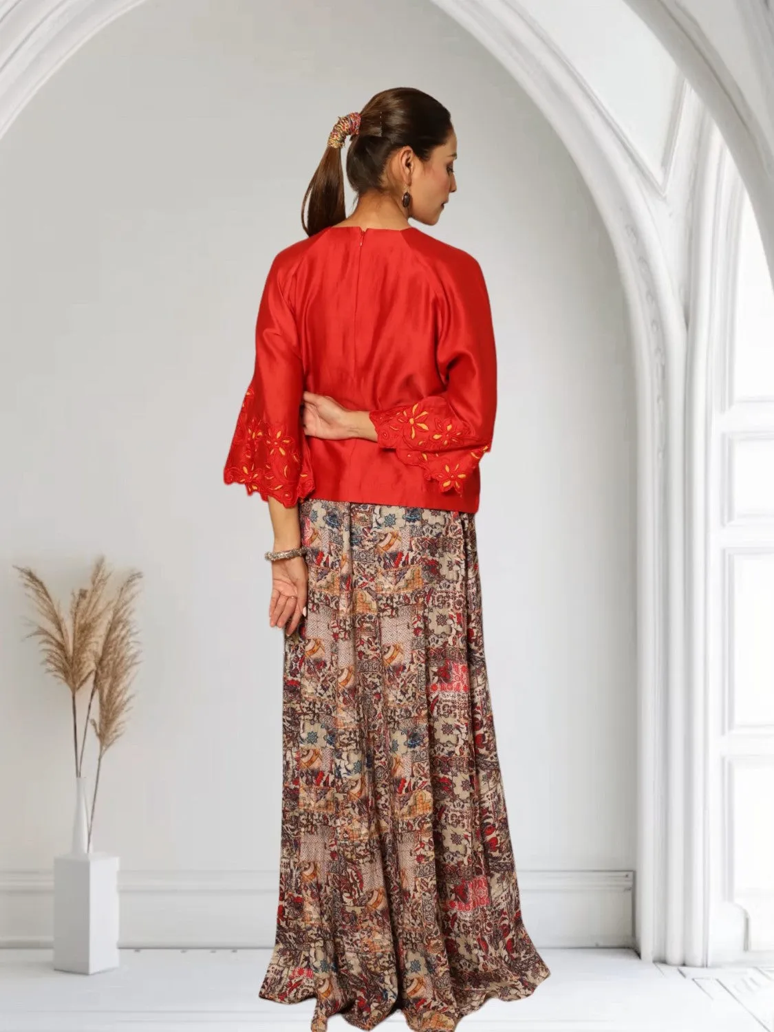 Red Spinel Paneled Skirt