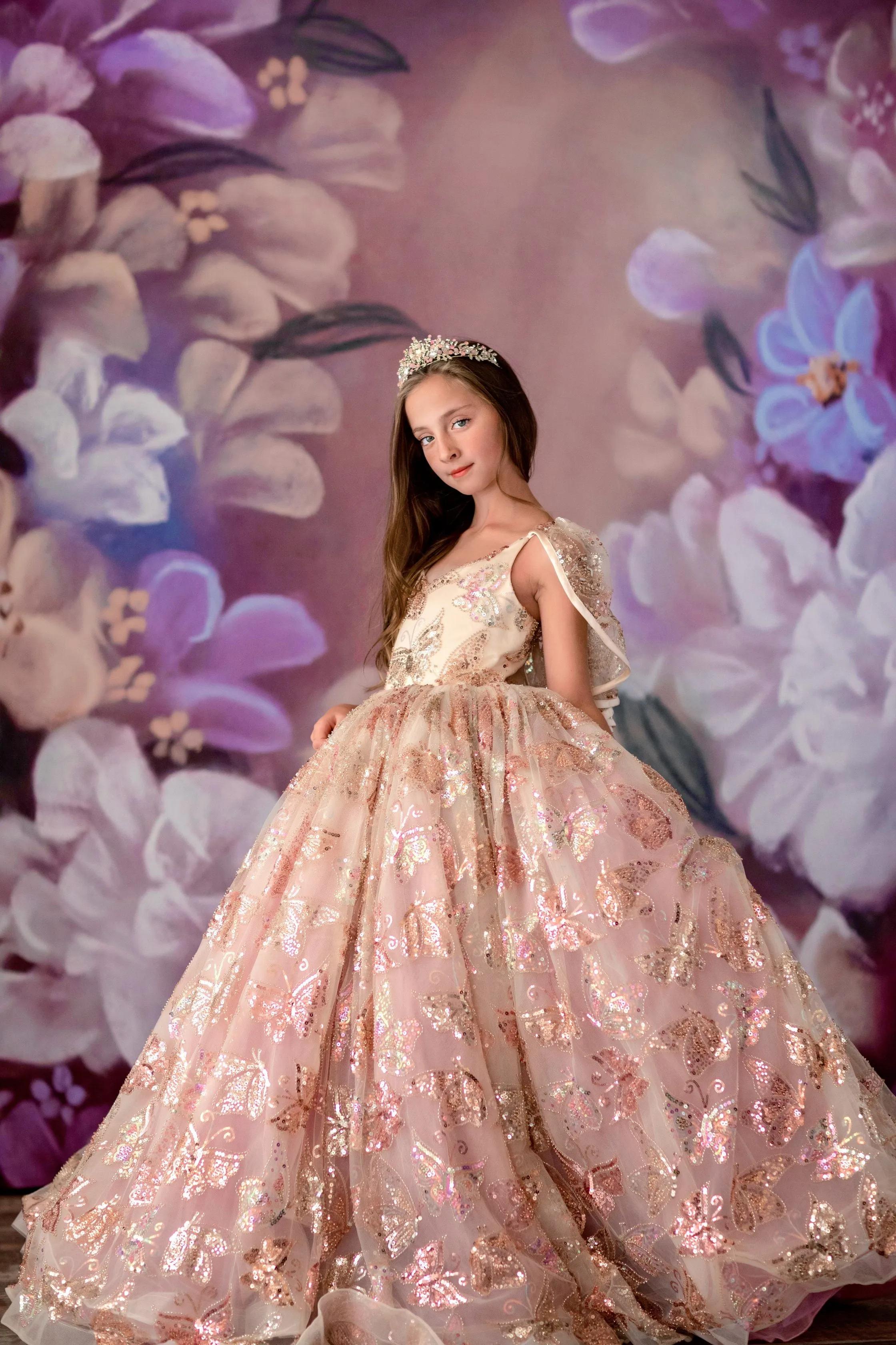 Retired rental euc "Butterfly Dreaming" - Sequin Floor long Length Dress ( 6 Year - Petite 9 Year)