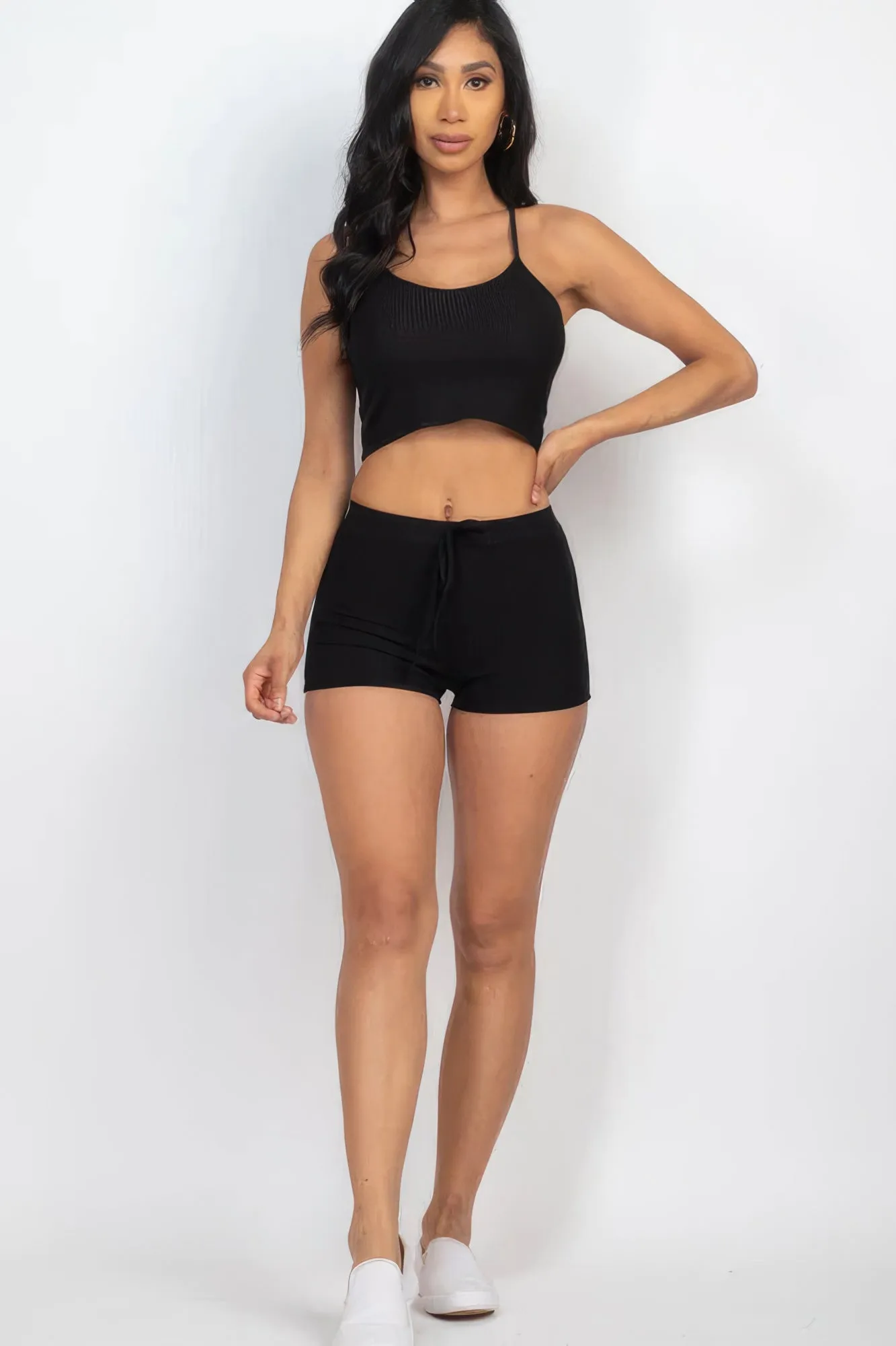 Ribbed Crop Cami Top & Shorts Outfit Set