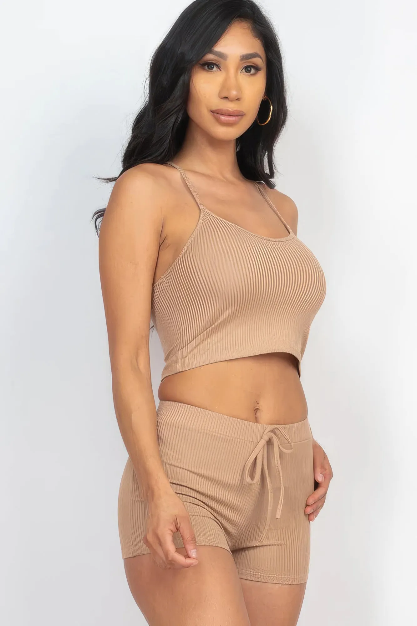 Ribbed Crop Cami Top & Shorts Outfit Set