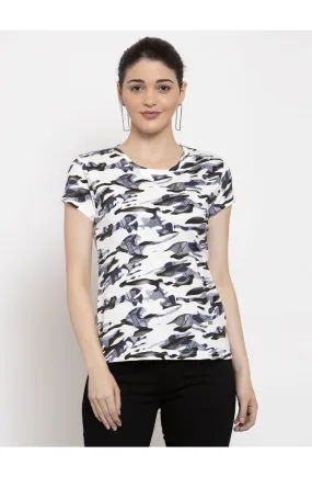 Round Neck T-Shirt Organic Cotton All Over Print - Military White