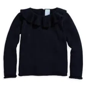 Ruffle Neck Pullover, Navy