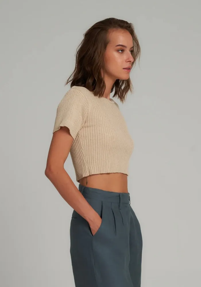 Short Sleeve Knit Top - Sand