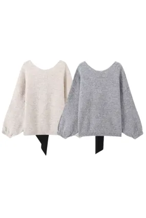 'Skylar' Back Bow-Accented Pullover Sweater