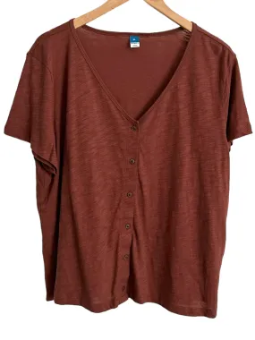 Soft Autumn Root Beer Slub Knit Button-Down Top